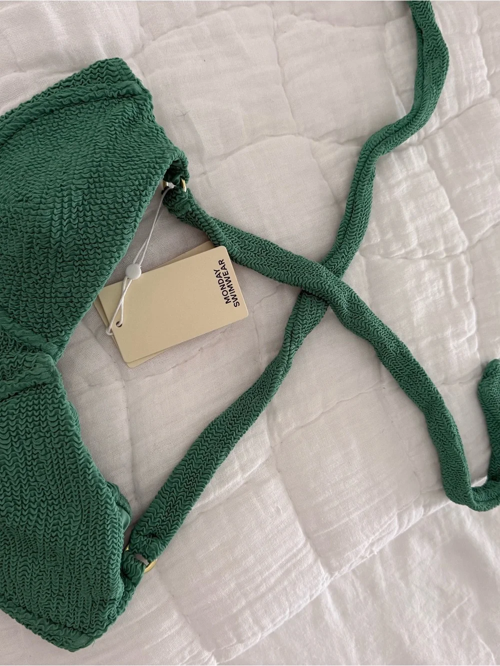Monday Swimwear Honolulu Top in Pond Crinkle - Green Halter Bikini Top NWT